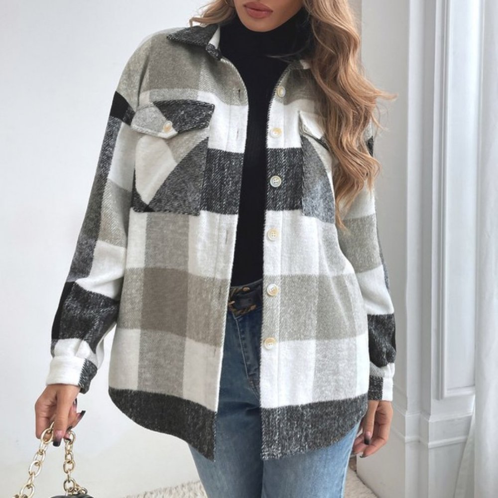 Plaid Jacket Shacket Gray - Picture 1 of 1